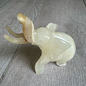 Vintage Antique Stone Elephant Hand-crafted White Onyx Marble  Statue